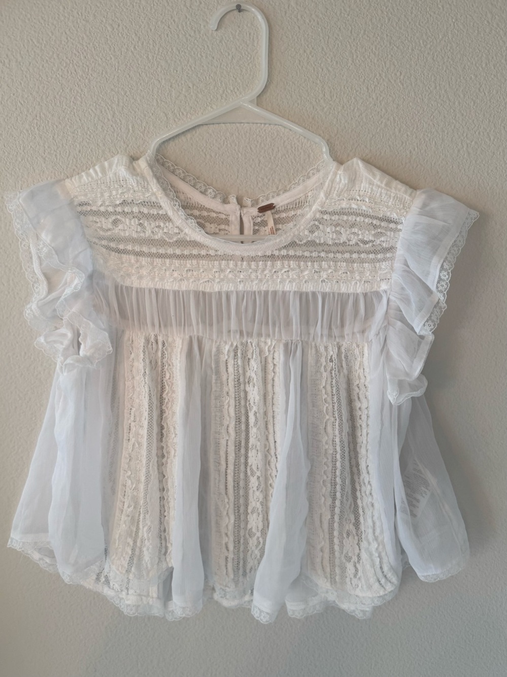 🩰 Cottagecore Coquette Free People Sun Drenched Lace Blouse Ivory [S]